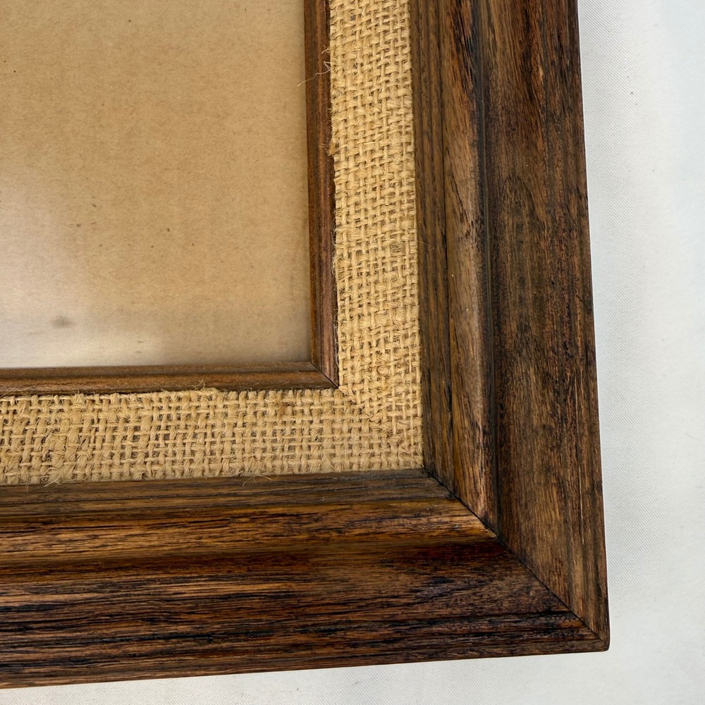 Vintage Dark Oak Wood Picture Frame with Burlap Matting Fits 11x14 Photo - Picture 4 of 8